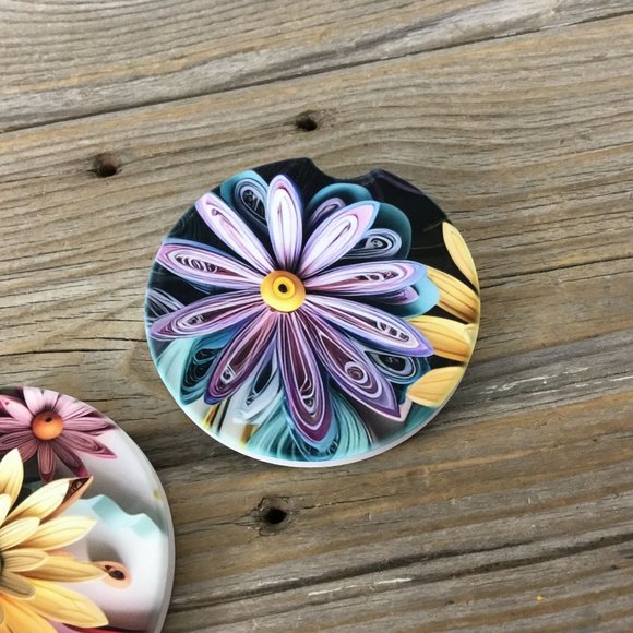 Pastel Paper Wildflowers Car Coasters Set of 2 - Picture 5 of 9